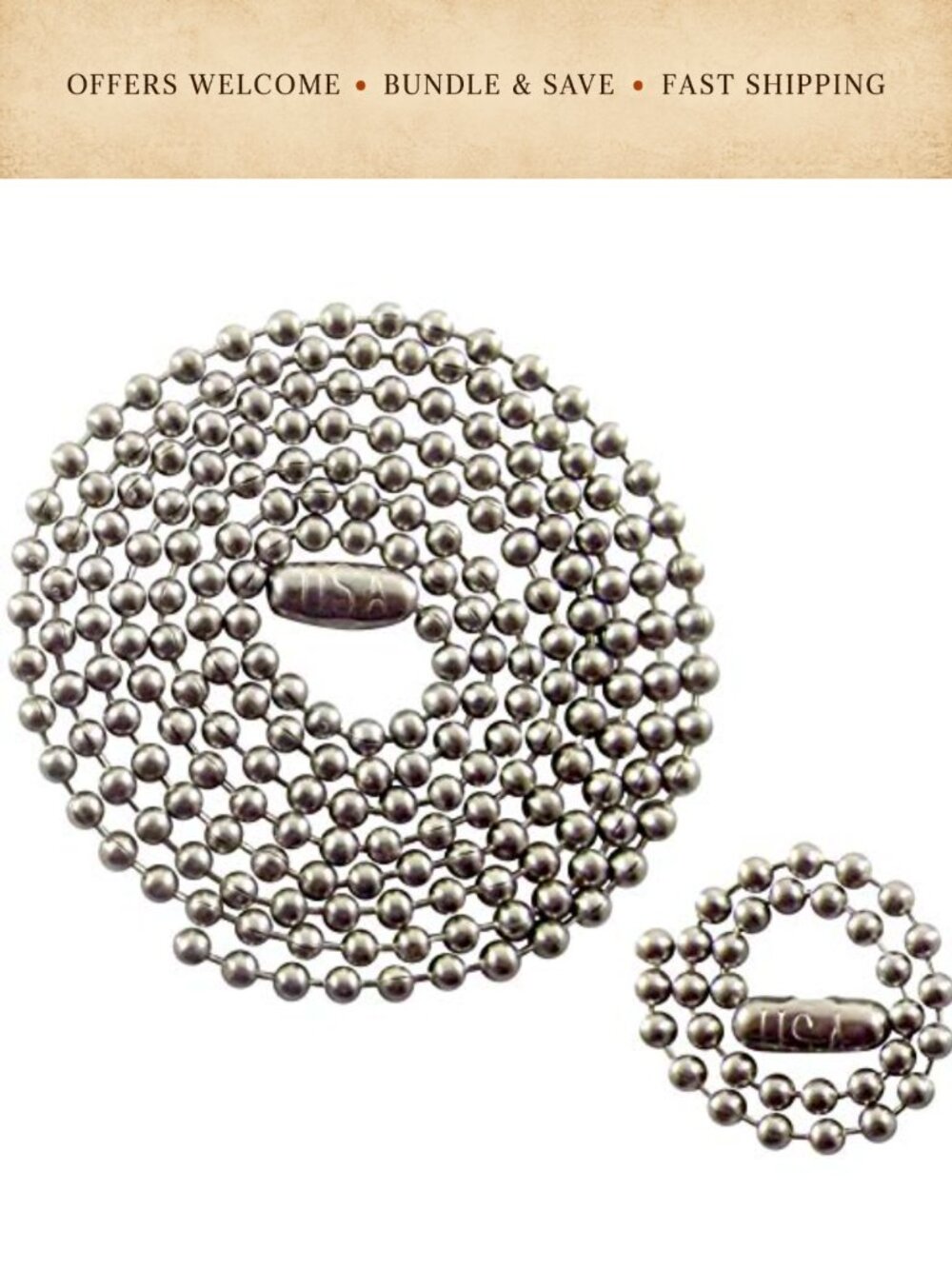 Stainless Steel Military Dog Tag Chain Set 27in & 4.5in Ball Chains